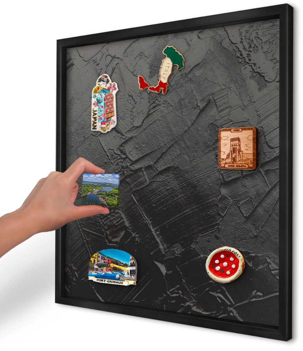 Artprintcave Zwart Magneetbord mit Zwart Frame - 50x50 cm - Gestructureerd Zwart Magnetische Organizer - Abstract Magnetisch Bord - Abstractie