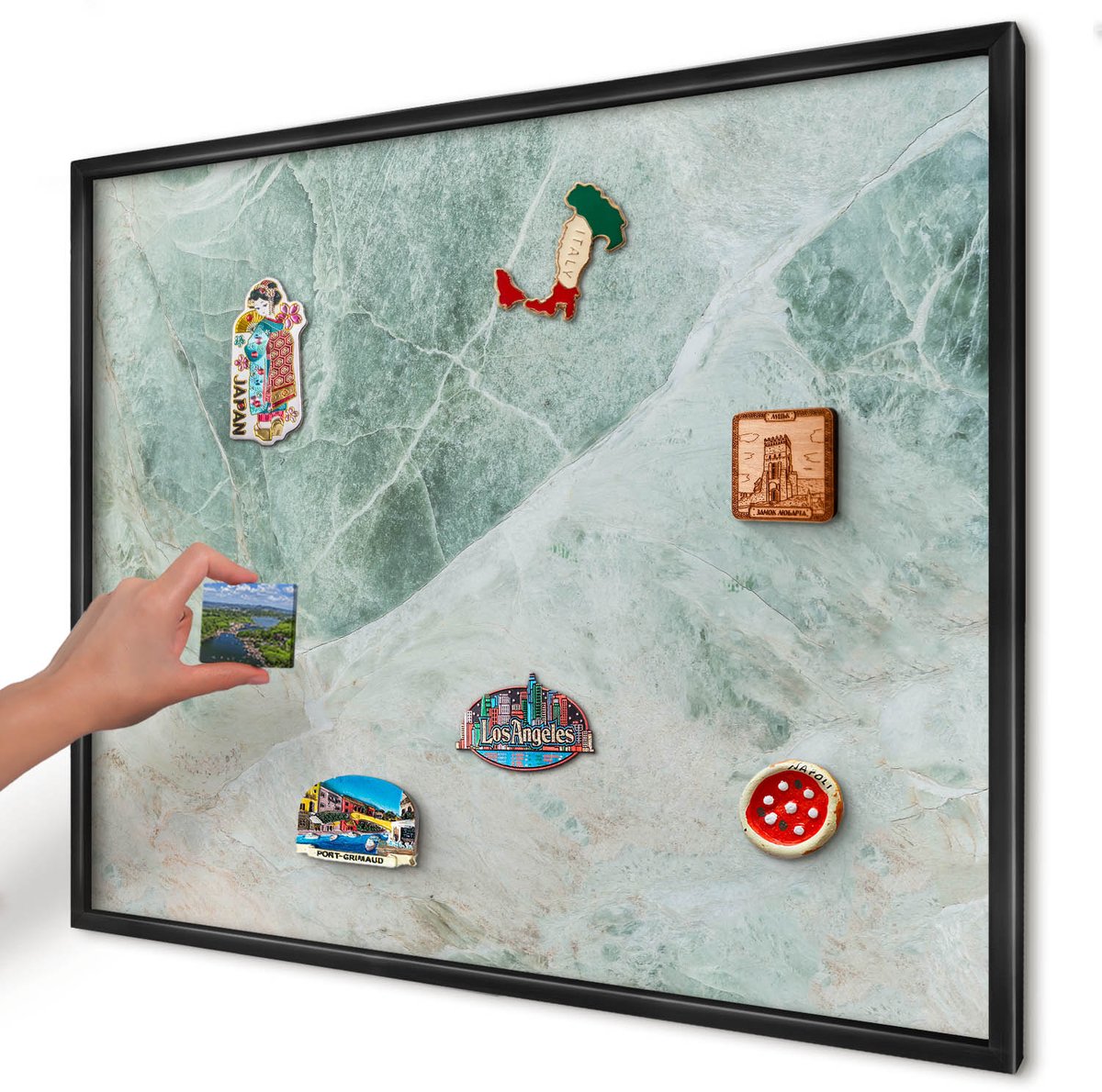 Artprintcave Groente Magneetbord mit Zwart Frame - 80x60 cm - Groene Texturen Magnetisch Bord Voor Magneten - Abstract Magneet Bord mit Frame - Texturen
