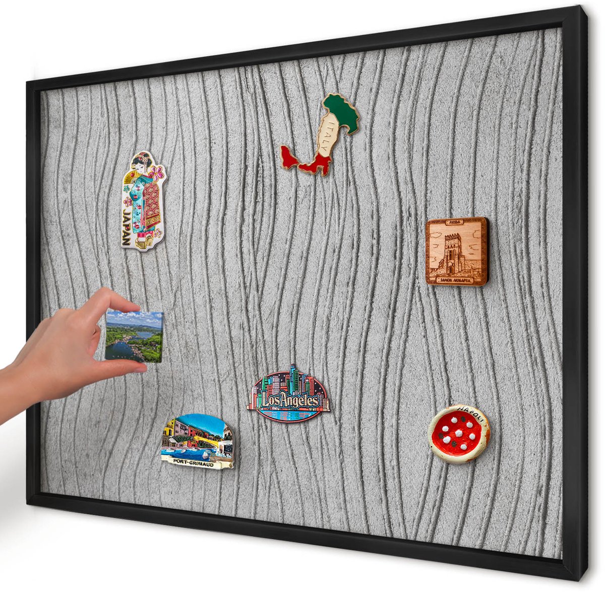 Artprintcave Grijs Magneetbord mit Zwart Frame - 70x50 cm - Grijze Golven Magneetbord Voor Keuken - Minimalist Bord Voor Magneten - Texturen