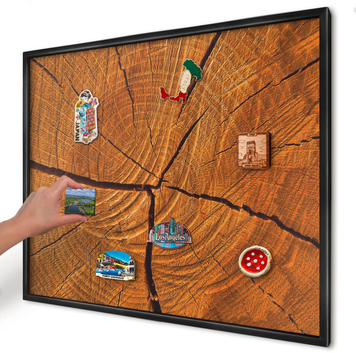 Artprintcave Oranje Magneetbord mit Zwart Frame - 80x60 cm - Houtnerf Magnetisch Bord - Rustiek Magneet Bord mit Frame - Texturen