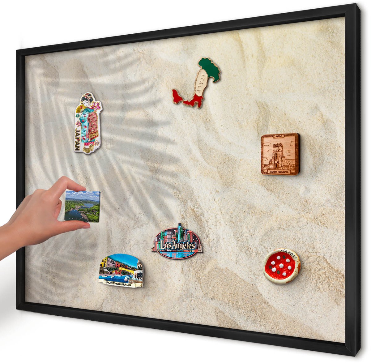 Artprintcave Beige Magneetbord mit Zwart Frame - 70x50 cm - Tropisch Patroon Wandbord Magnetisch - Illustratief Magnetisch Bord - Bloemen En Planten