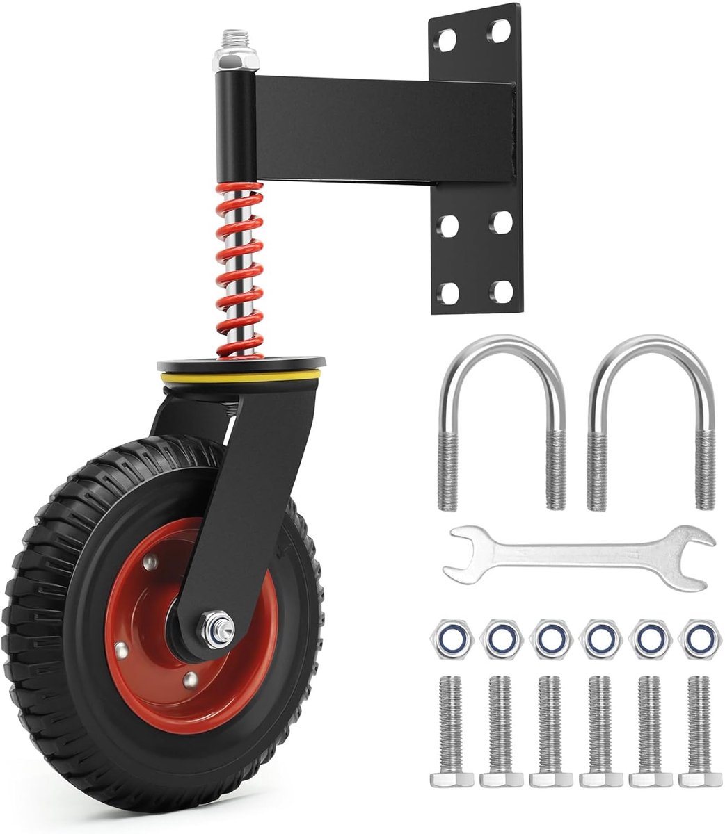 B D WEIBIDA 200mm Heavy Duty poortwielen met veer, schuifdeurwielen met schokdemper, 250kg draagvermogen, 360° zwenkwielen voor houten en metalen deuren, hekken, zwart