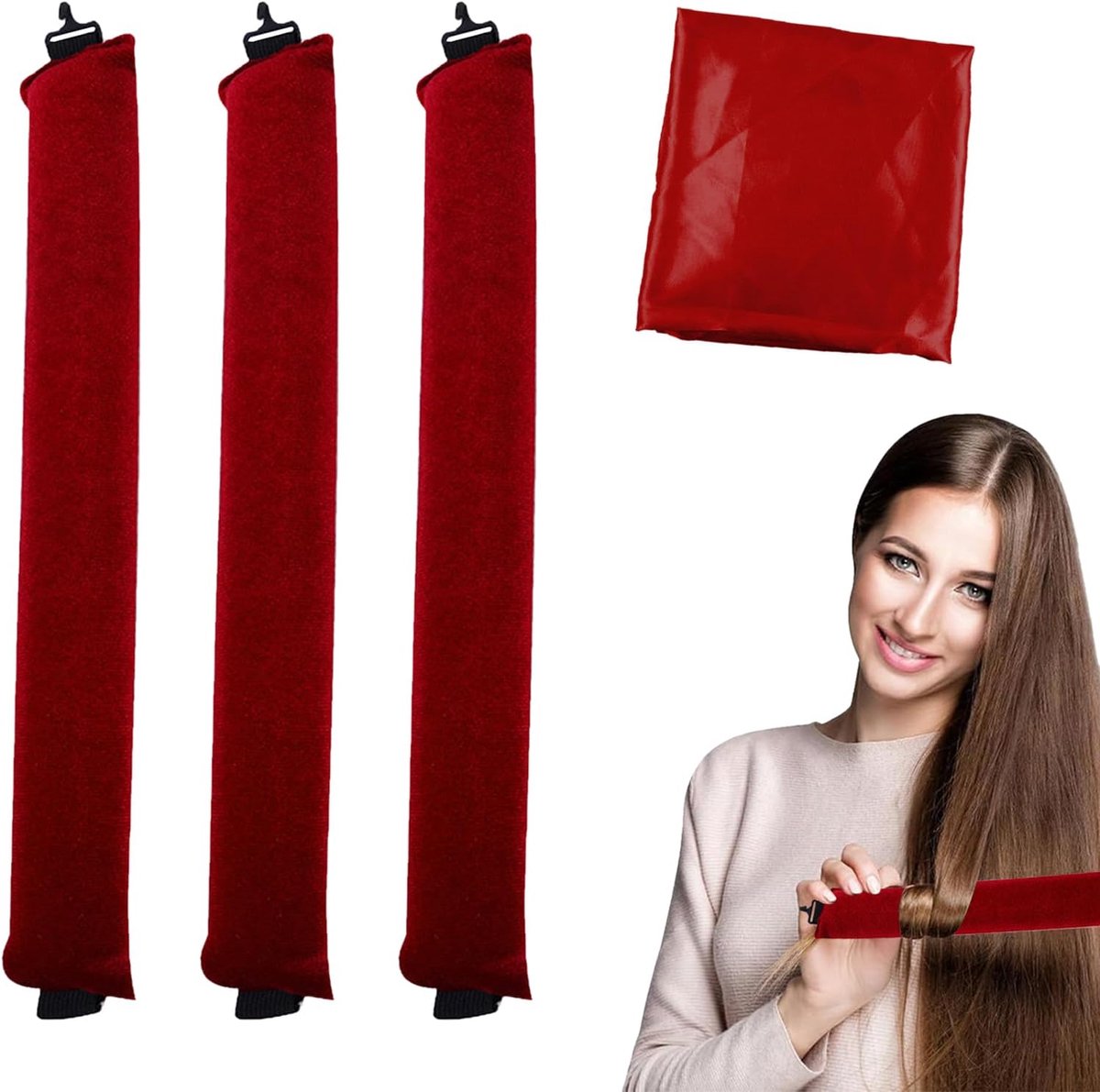 Krullen Zonder Hitte, 3 Stuks Krulband, Krultang Zonder Hitte, Haarspeld Voor Lang Haar, Hitteloze Haarkruller, Grote Krulspelden Voor Lang En Gemiddeld Haar (rood, Medium)