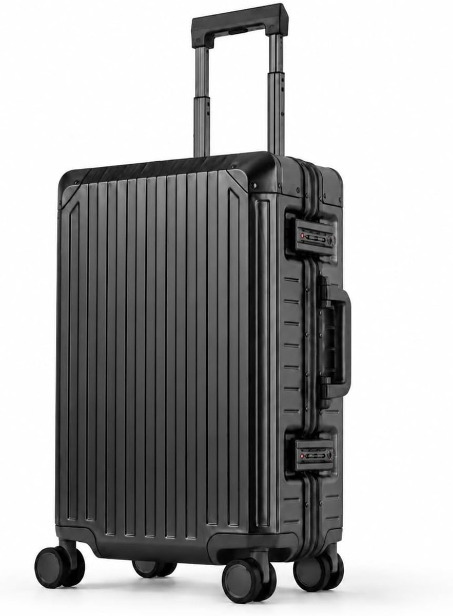SnelShoppen - Aluminium Reis Koffer Cabin Bagage Harde Koffer Trolley Handbagage Telescopische Handgreep TSA 4 Wielen Zwart S Koffer
