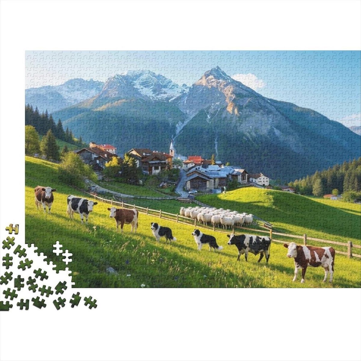 Alpine Village Puzzel - Legpuzzel Berglandschap - Ontspannend Spel - Recyclebaar Materiaal - 38 x 26 cm - Multicolor