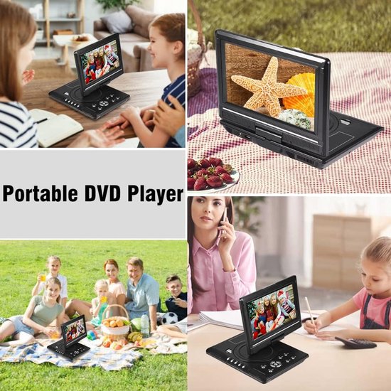Draagbare DVD-speler - HD Videospeler - Reizen en Entertainment - Groot 9-inch Draaibaar Scherm - 9 Inch - Zwart — afbeelding 3