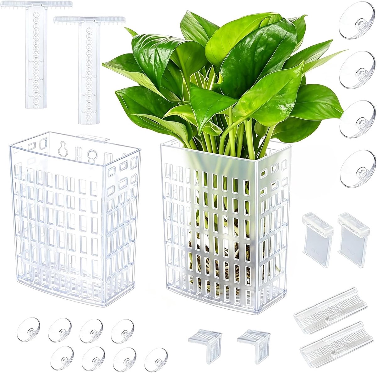 SnelShoppen - 2 Stuks Aquariumplantenhouder met Zuignap, In Hoogte Verstelbare Telescopische Haken voor Aquaponiek, Aquariumaccessoires en Decoratie