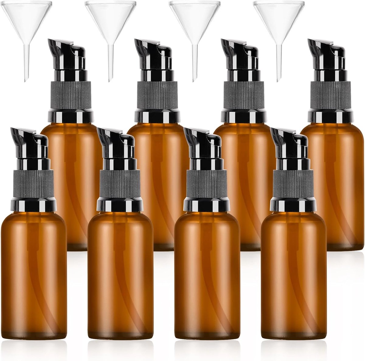 KTPCN Lege glazen flessen om te vullen, 8 stuks, 30 ml bruin glas, pompdispenser, glazen pompfles, lotiondispenser - ShopVlot