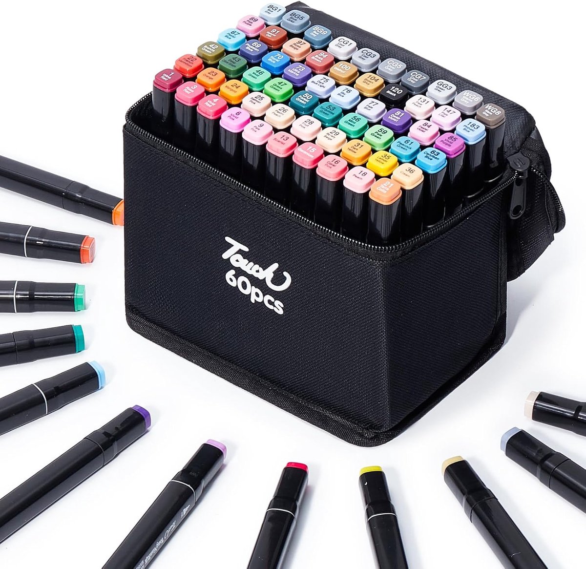 60 Kleuren Alcohol Markers - Dual Tip Permanente Art Markers Set voor Kleuren, Tekenen, Schilderen, Fijne en Beitel - ShopVlot