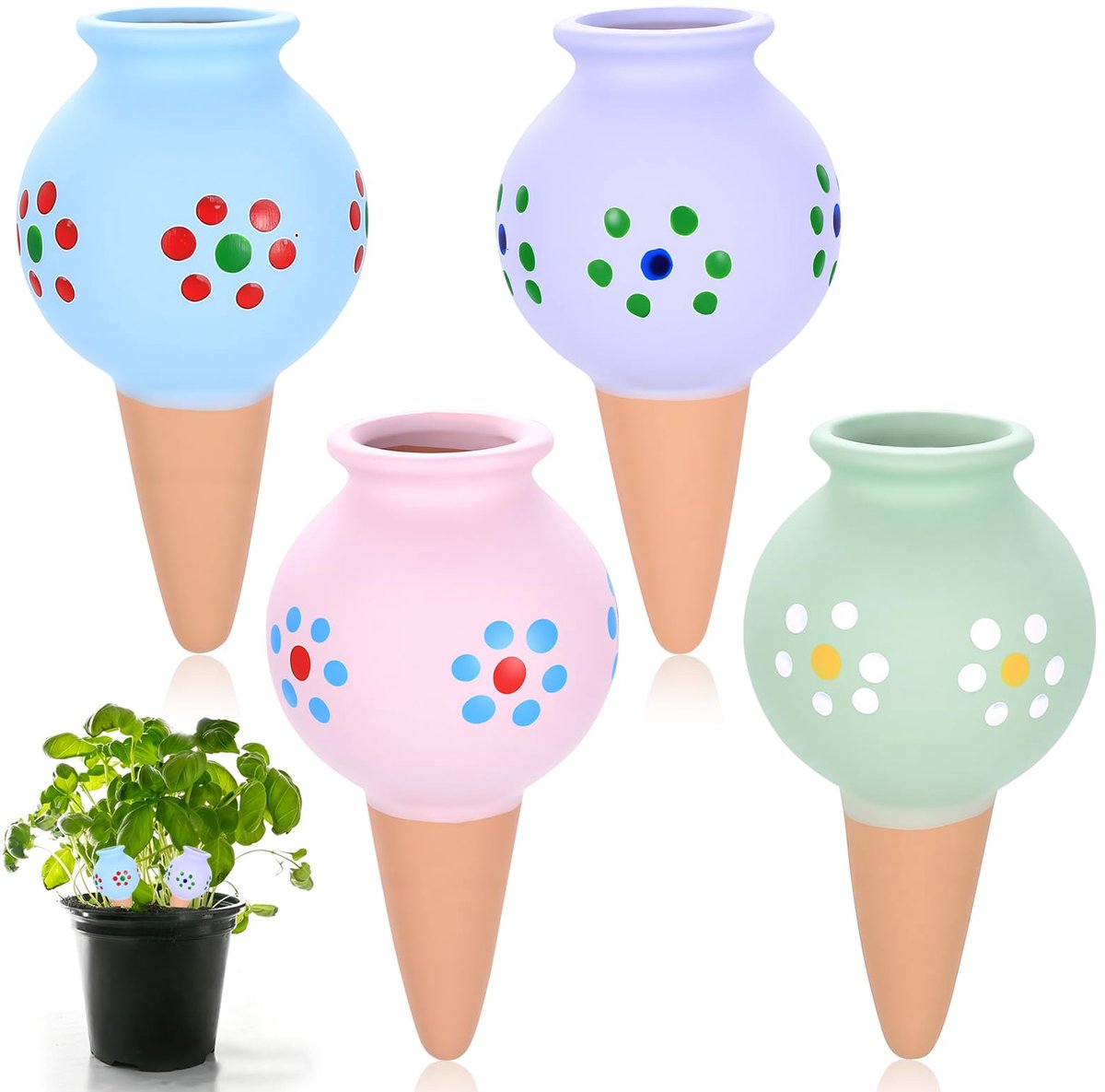 SnelShoppen - 4 stuks irrigatieballen voor kamerplanten, terracotta waterdispenser, 100 ml irrigatiesysteem voor potplanten, giethulp voor binnen, kle