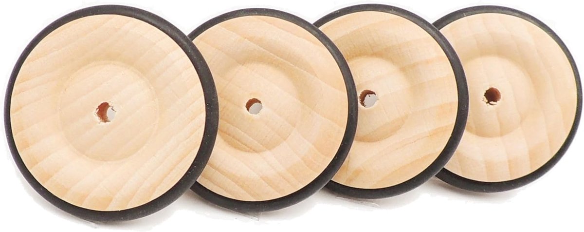 SnelShoppen - Houten Wielen 43 mm met Rubberen Banden, Beukenhout, 4 Stuks - Ideaal voor Hobby, Speelgoed, Modelbouw, Klussen en Creatieve Projecten