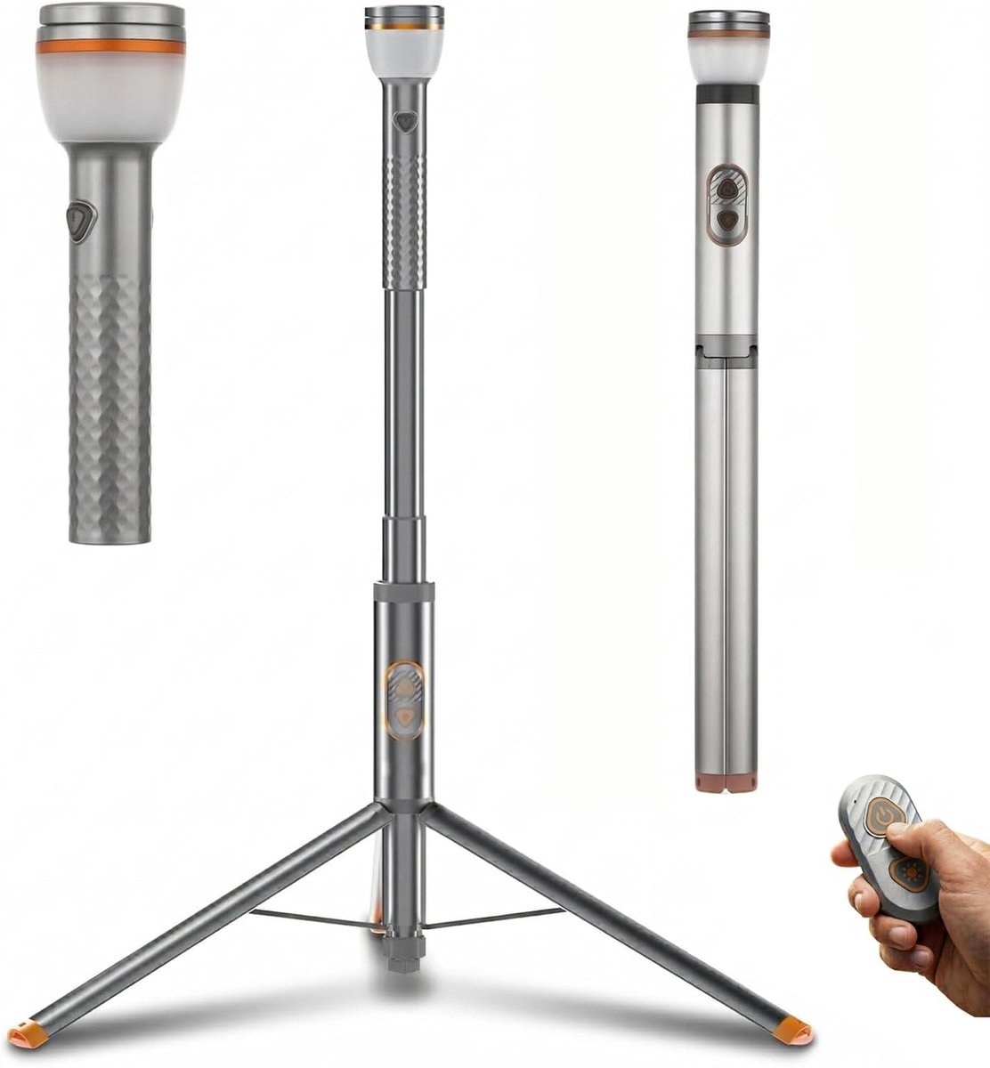 SnelShoppen - Oplaadbare Led-bouwlamp met Statief, IP65, 800 lm, Telescoopstang 47-192 cm, Handsfree, Magneet, Haak, RF-afstandsbediening, 3 Lichtmodi