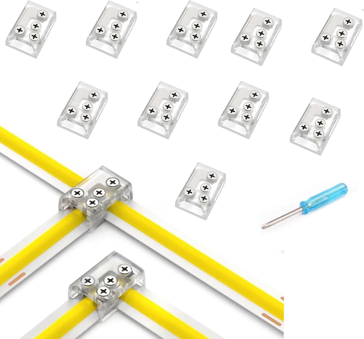 SnelShoppen - 2 Polige 10mm Soldeervrije LED Strip Connector - Geschikt voor 5050 3528 COB SMD Effen Kleur LED Strips, L-Vormige en T-Vormige Hoek Con