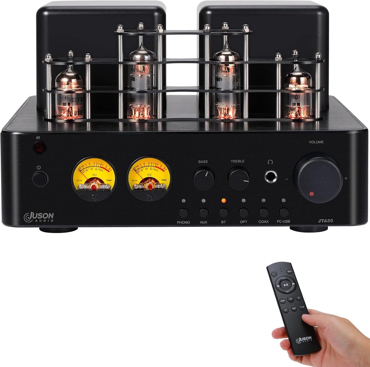 SnelShoppen - HiFi Buizenversterker JTA50, Bluetooth 5.0, Afstandsbediening, AUX, COAX, Phono, USB Ingang, Subwoofer Uit, 2.1CH voor Platenspeler