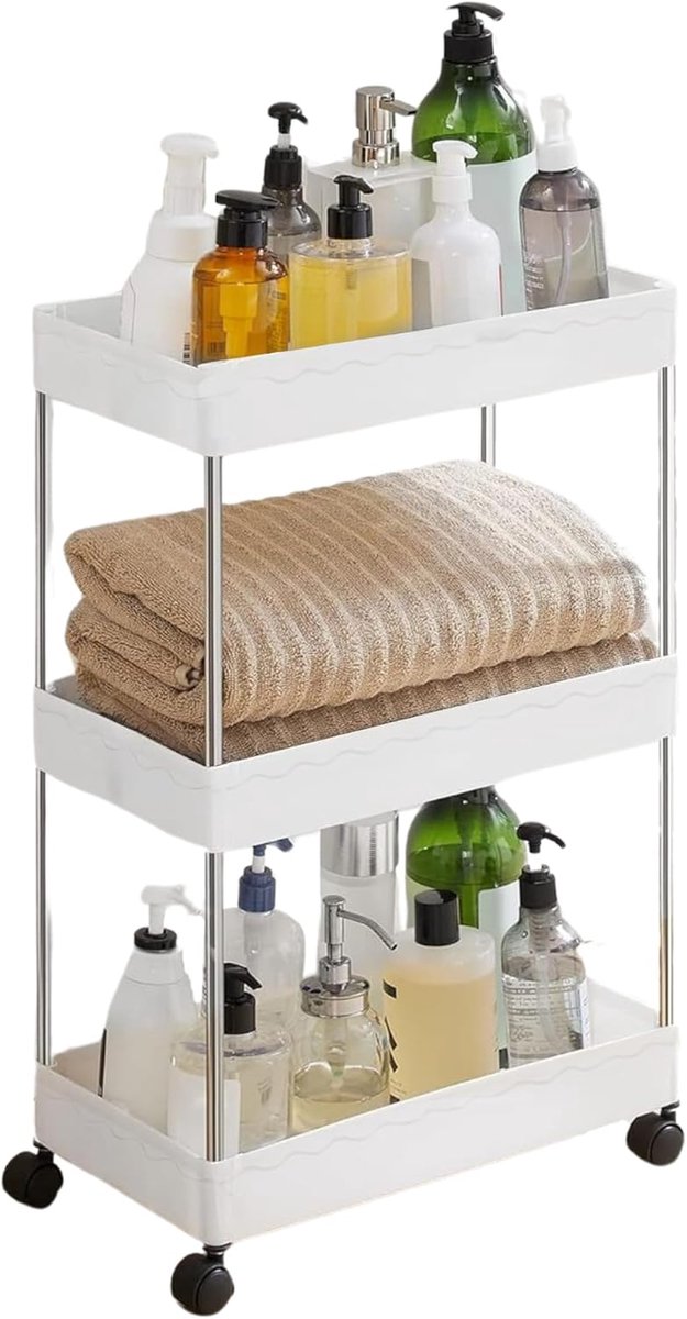 SnelShoppen - Organizer Cart, Opslagwagen, Keuken Trolley, Gemakkelijk te Verplaatsen, Verwijderbare Haakjes, Divisible, Kunststoffen Trolley voor Ops