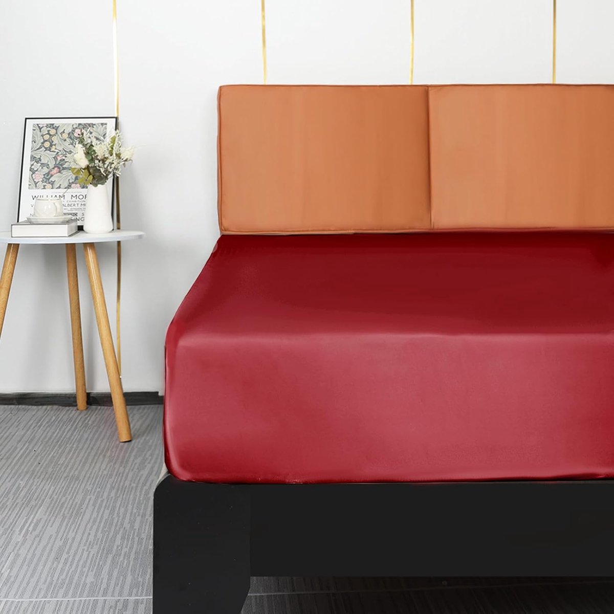 SnelShoppen - Luxe Satijnen Fitted Sheet - Zachte Polyester Matraskap - Diepe Hoeken - Wijnrood 100x200x36cm - Perfect voor Slaapkamer & Gastenkamer