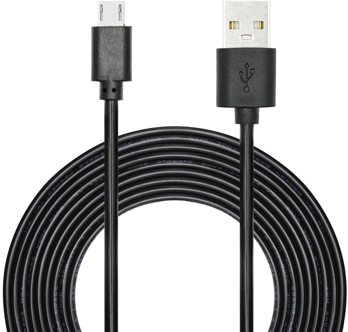 SnelShoppen - Micro USB Dashcam Voedingskabel 11FT, USB A naar Micro USB Oplaadkabel 24AWG voor Dashcams, Achteruitkijkspiegels en Achteruitrijcamera'