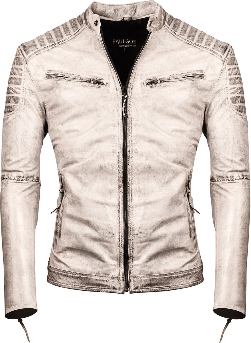 PAULGOS Heren Leren Jas, Echt Leren Jas, Tussenjas, Modieus in 5 Kleuren, Maten S-7XL, Model 2