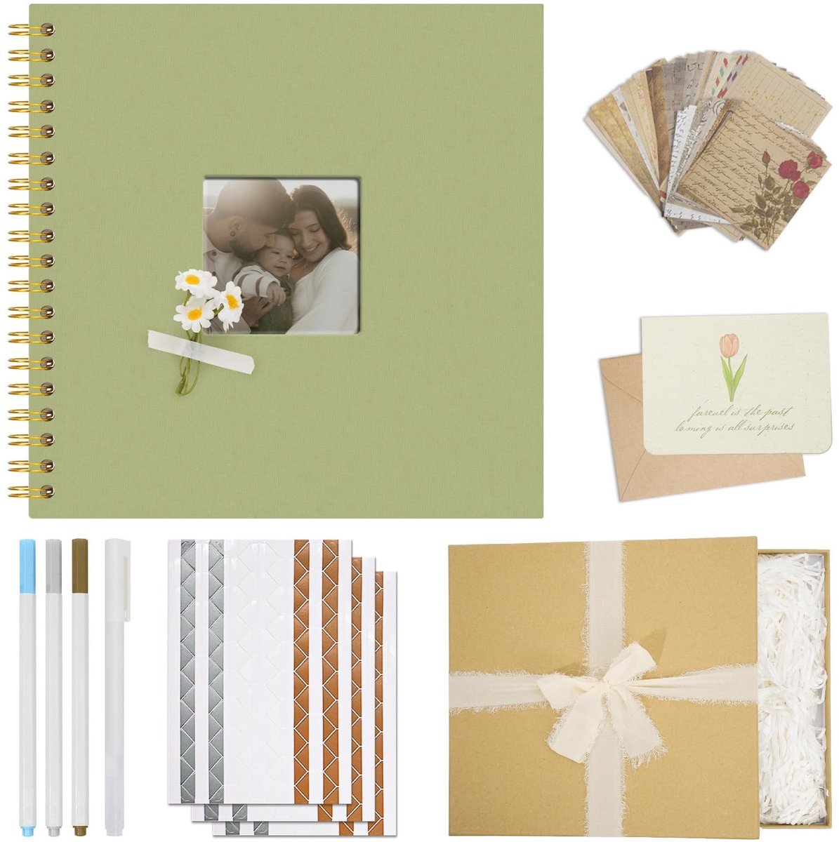 Omgoods - Linnen Hardcover Foto Album - DIY Scrapbook Album Gift Set 10 x 10 Inch