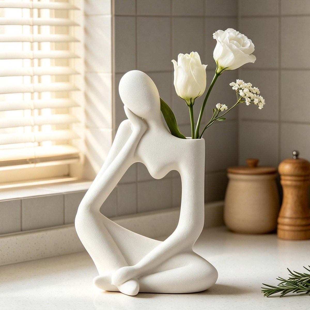 Omgoods - White Thinker Keramische Vaas voor Woonkamer - Vintage Boho Decoratie