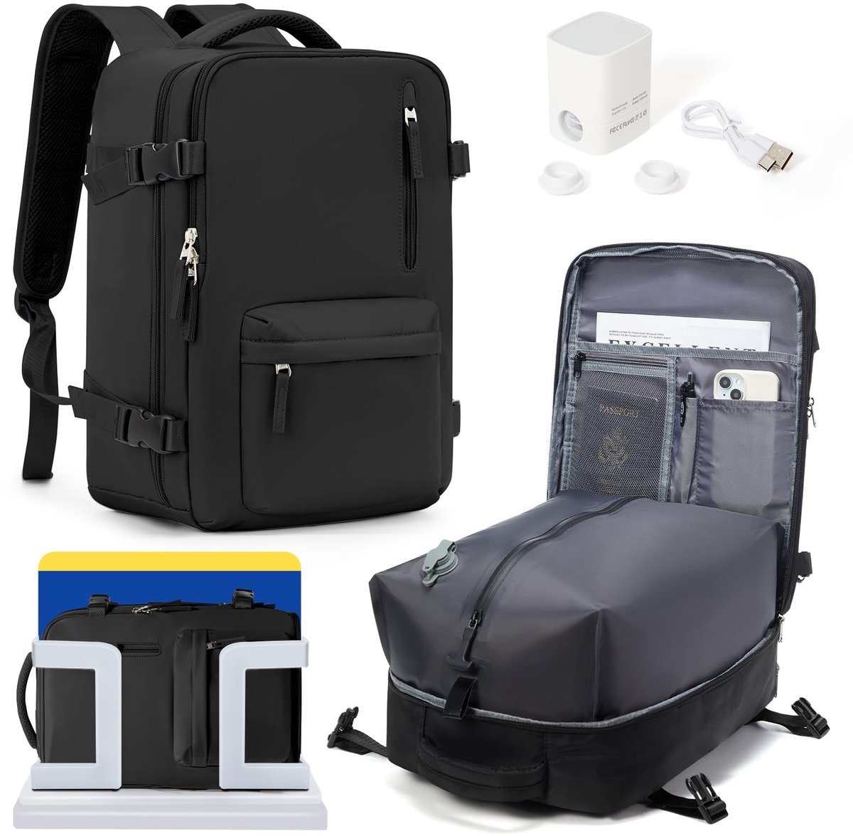 Omgoods - Vacuüm Reistas met Pomp, Handbagage Backpack voor Ryanair en Easyjet in Zwart