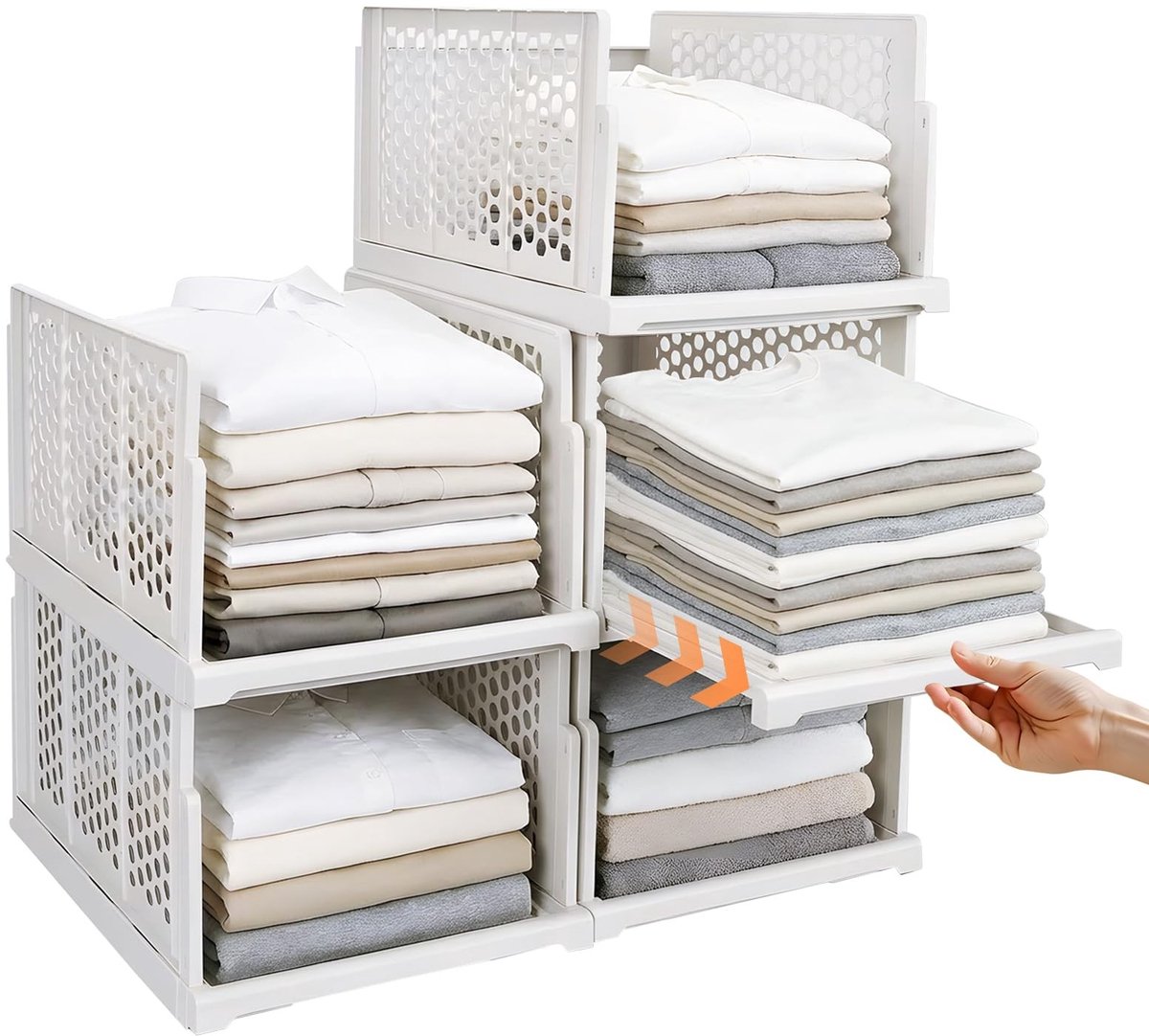Omgoods - Set van 5 Opbergmanden | Vouwbaar, Stapelbaar, Voor Kasten & Badkamer