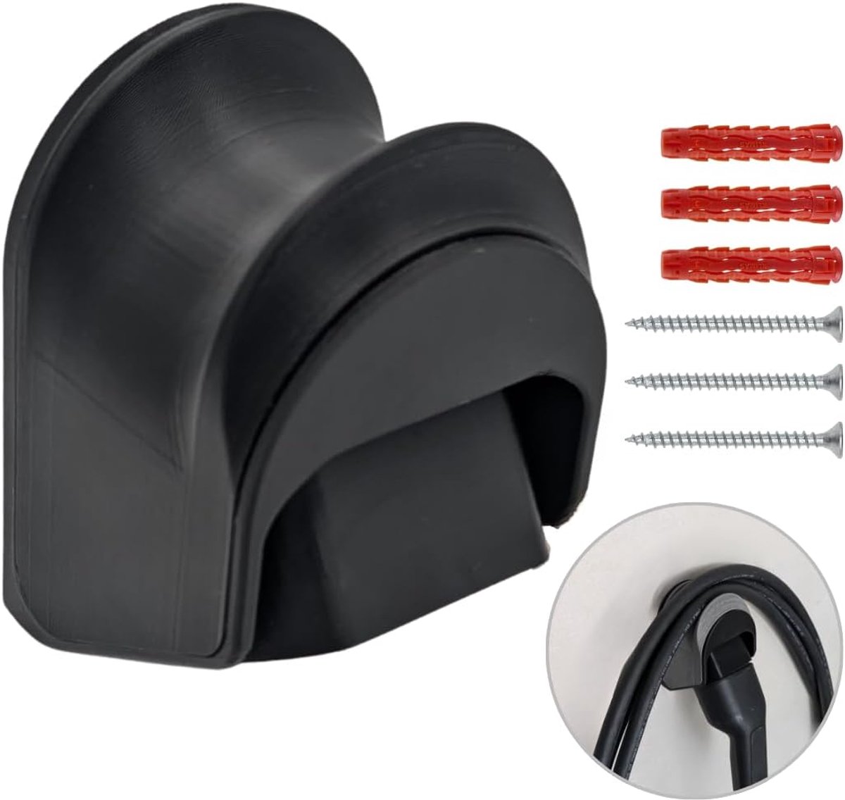 Wandhouder voor type 2 oplaadkabel met zwenkmechanisme, EV stekkerhouder met kabelhouder, Made in Germany, weerbestendig, geschikt voor alle type 2 stekkers, verkrijgbaar in 3 kleuren (zwart)