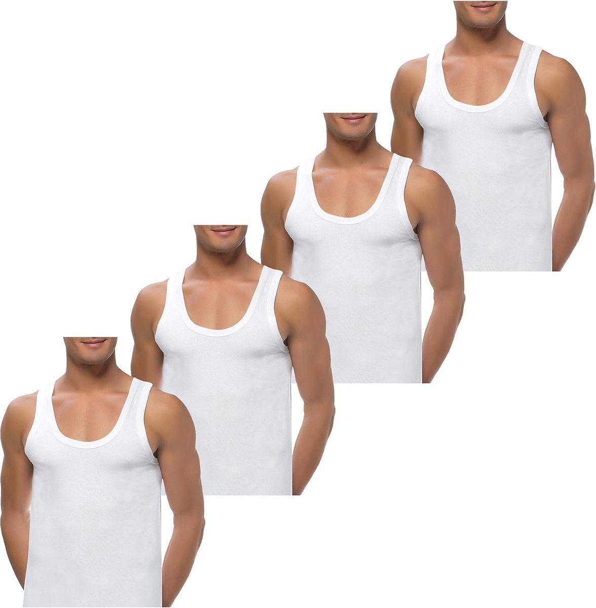 4 Pack heren vesten extra lang 100% katoen fijne rib onderarm shirt 5-12 S-5XL