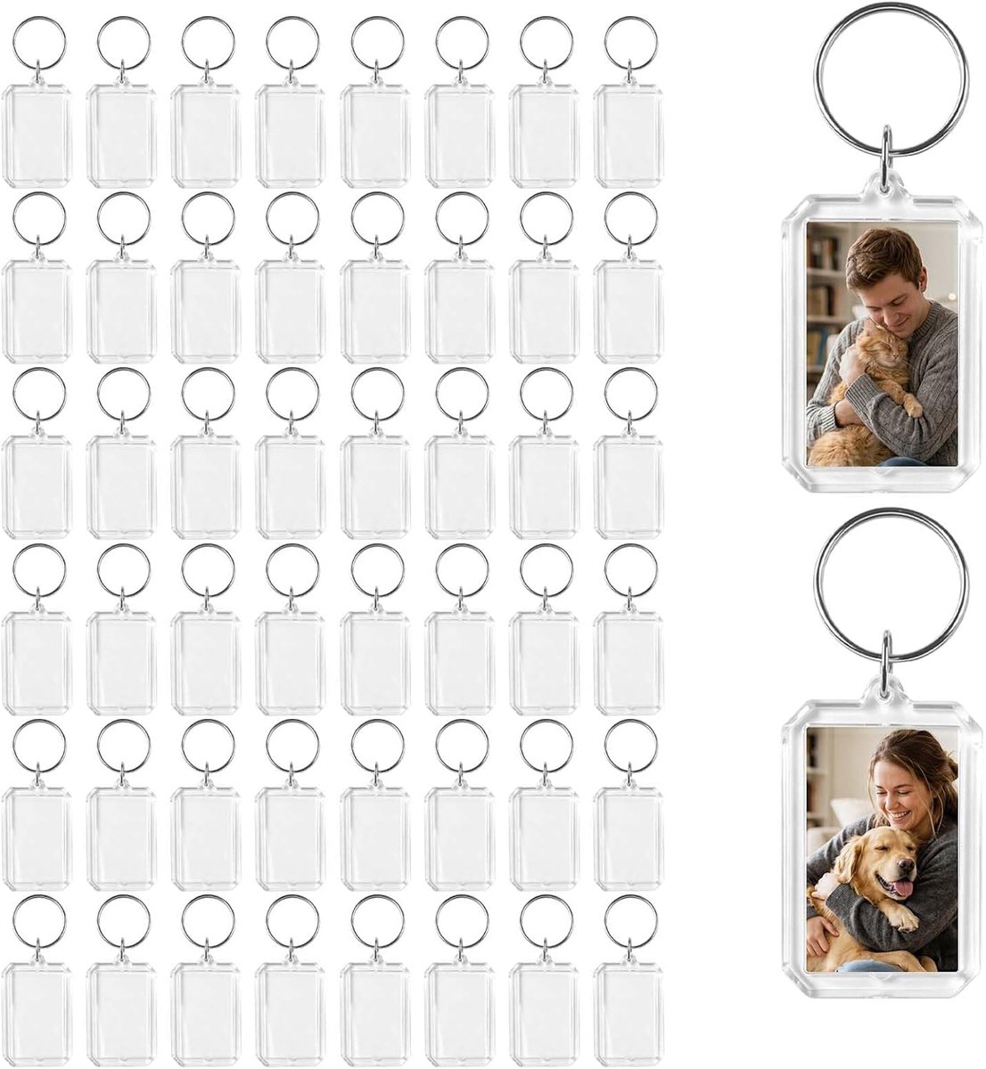 50 stuks transparante sleutelhangers, acryl sleutelhangers, transparante fotolijst sleutelring, sleutelhanger, acryl, sleutelhanger, helder, voor geschenken voor familie en vrienden