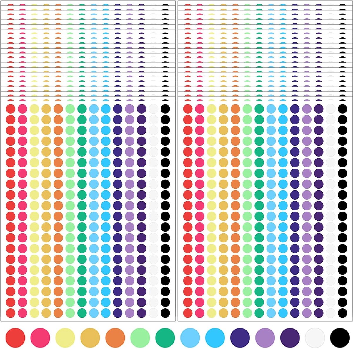 4200 stuks ronde plakstippen, 12 mm, 14 kleuren, kleurrijke, zelfklevende stippen, stickers, gekleurde etiketten, markeringspunten, kleine kleurcodering voor kantoor, school, kalender