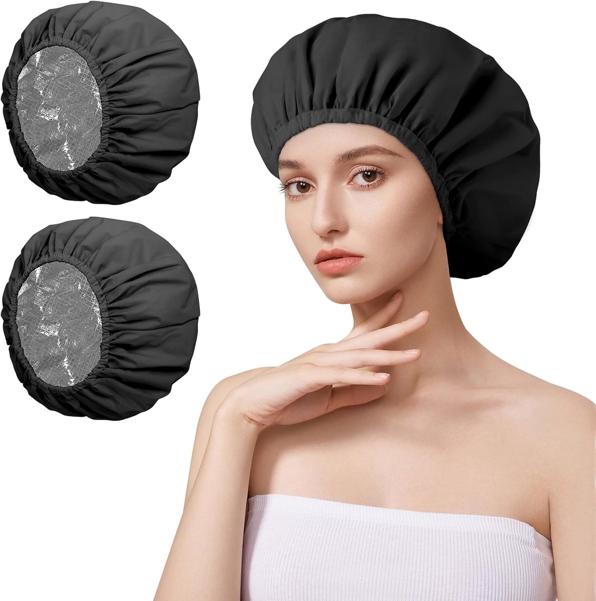 2 stuks warmtecaps, diepe conditionerende haarkappen, dubbellaags hete olie haarbehandeling warmtecaps, tinfolie haarwarmtecaps, herbruikbare douchecaps, stoomkappen, haarverfdop, tinfolie hoed