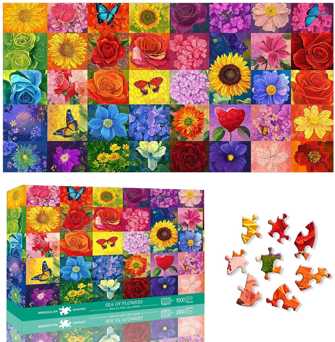 Omgoods - Extra grote Sea of Flowers puzzel van 1000 stukjes voor volwassenen