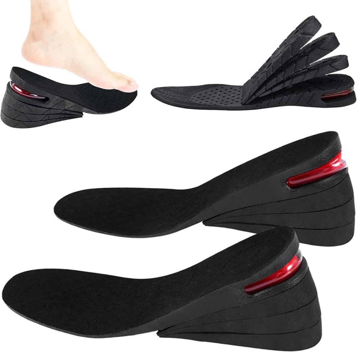 Verhoging van de inlegzool, 4 lagen hoogte, verhoging inlegzool, 9 cm hoogte, verstelbare snijschoen, hielinvoegen, grotere vrouwen, mannen, voor mannen en vrouwen | 9 cm hoogteverstelling en op maat gesneden, hoogte booster met luchtkussen