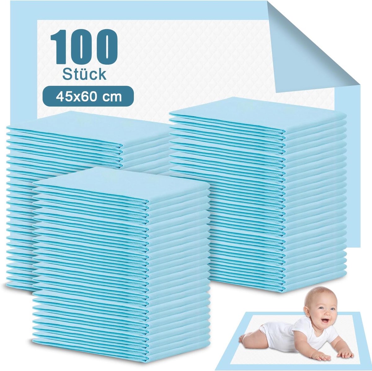 50 stuks wegwerp-luieronderleggers voor baby's, 5 x 60 cm, waterdicht & 7-laags absorberende incontinentieonderlegger, wegwerp luieronderlegger voor pasgeborenen (50, 45 x 60 cm)