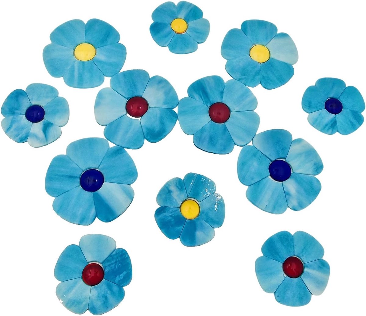 bloem mozaïek tegels kit - 12 bloemen met bloemblaadjes en platte kralen voor doe-het-zelf ambachten, woondecoratie en tuinkunst (hemelsblauw)
