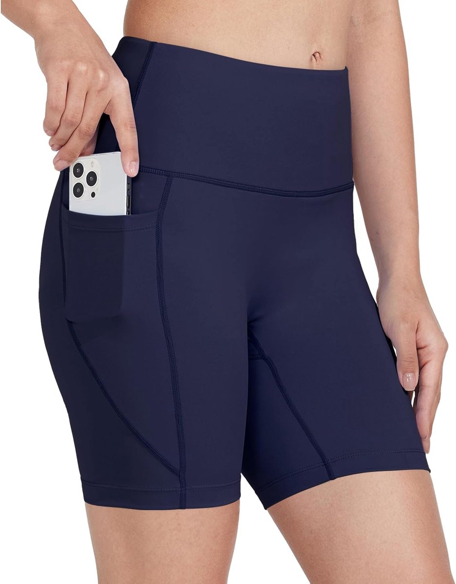 Shorts voor dames, hoge taille, buikcontrole, sneldrogend, met binnenvoering, zakken