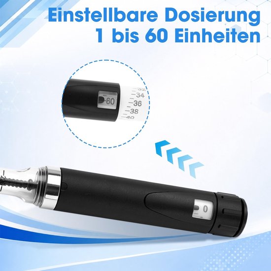 Omgoods - Herbruikbare Insuline Pen met Verstelbare Dosering - Draagbare 60 Eenheden Pen met 2 ml Cartridges (Zwart) — afbeelding 4