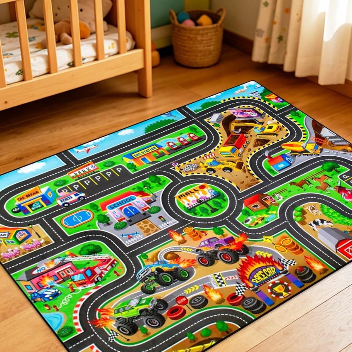 Omgoods - Kinderspeelmat Stadsstraten 80x120 cm, Wasbaar en Leerzaam