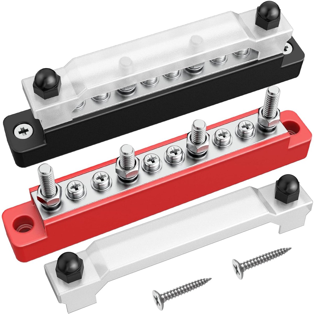 2 stuks verzamelrails, verdelerblok 12 V, 150 A DC verzamelrail met afdekking, 6 x M4 & 4 x M6 klembouten, busbar, distributieblok, stroomverdeler 12 V voor auto, boot