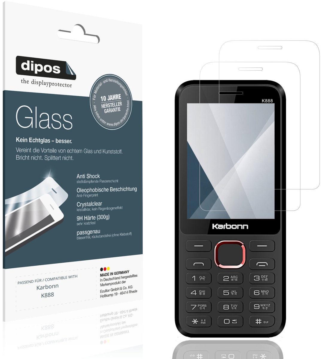 dipos – 2x Pantserfolie geschikt voor Karbonn K888 | 9H Screenprotector