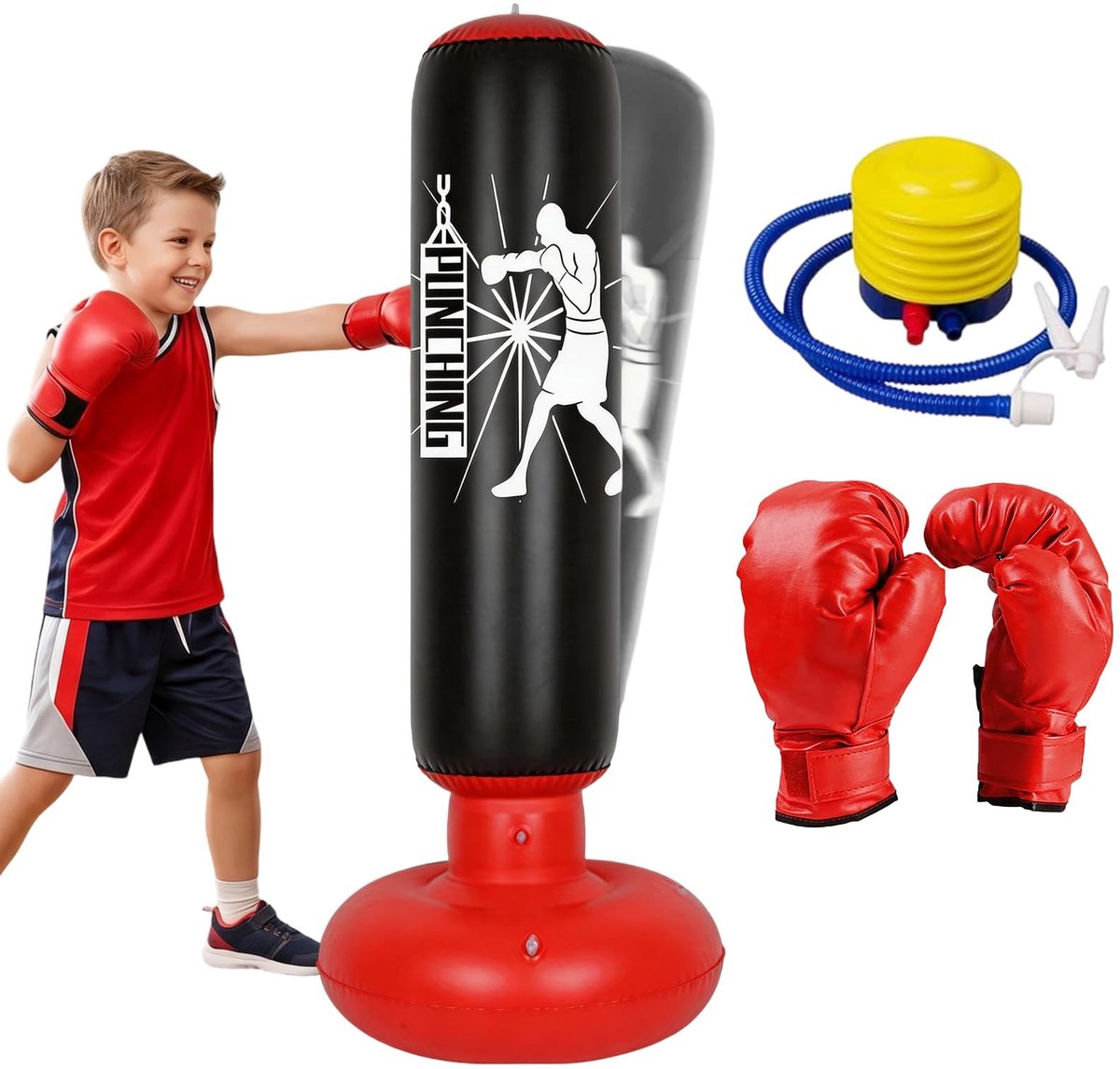 Omgoods - Inflatable Punching Bag voor Kinderen 6-12 Jaar - Met Handschoenen en Stabiele Basis