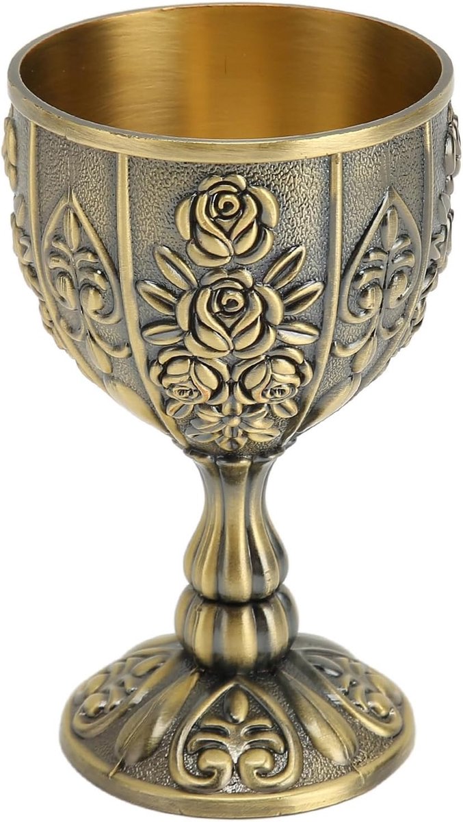 Wijnbeker Met Reliëf, Vintage Bloempatroon Kelkbeker Voor Thuisbar Bruiloften Kunst Ambachtelijke Decoratie(Bronzen) | Vintage bloempatroon, zinklegering, 10,4 x 6,3 cm