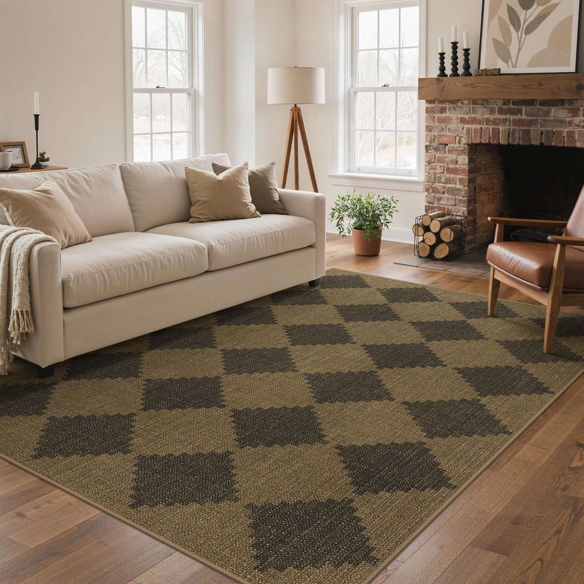 Omgoods - Polyester Jute Look Tapijt voor Binnen en Buiten - 150 x 210 cm, Wasbaar, Antislip
