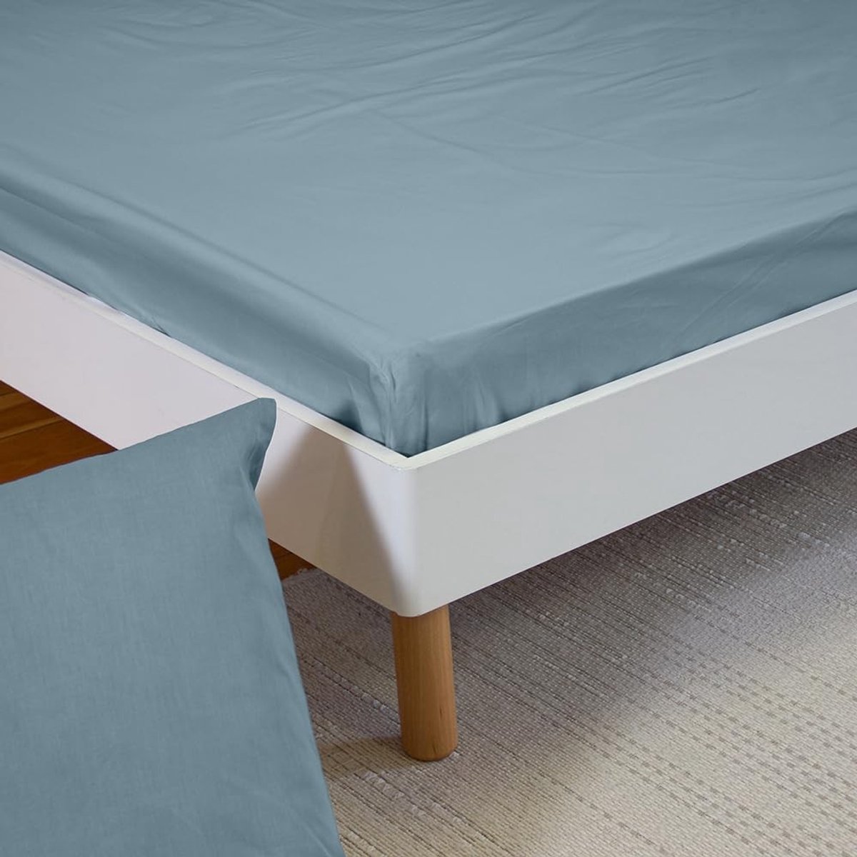 Omgoods - Effen Hoeslaken 160 x 200 cm - 100% Katoen perkal - Blauw