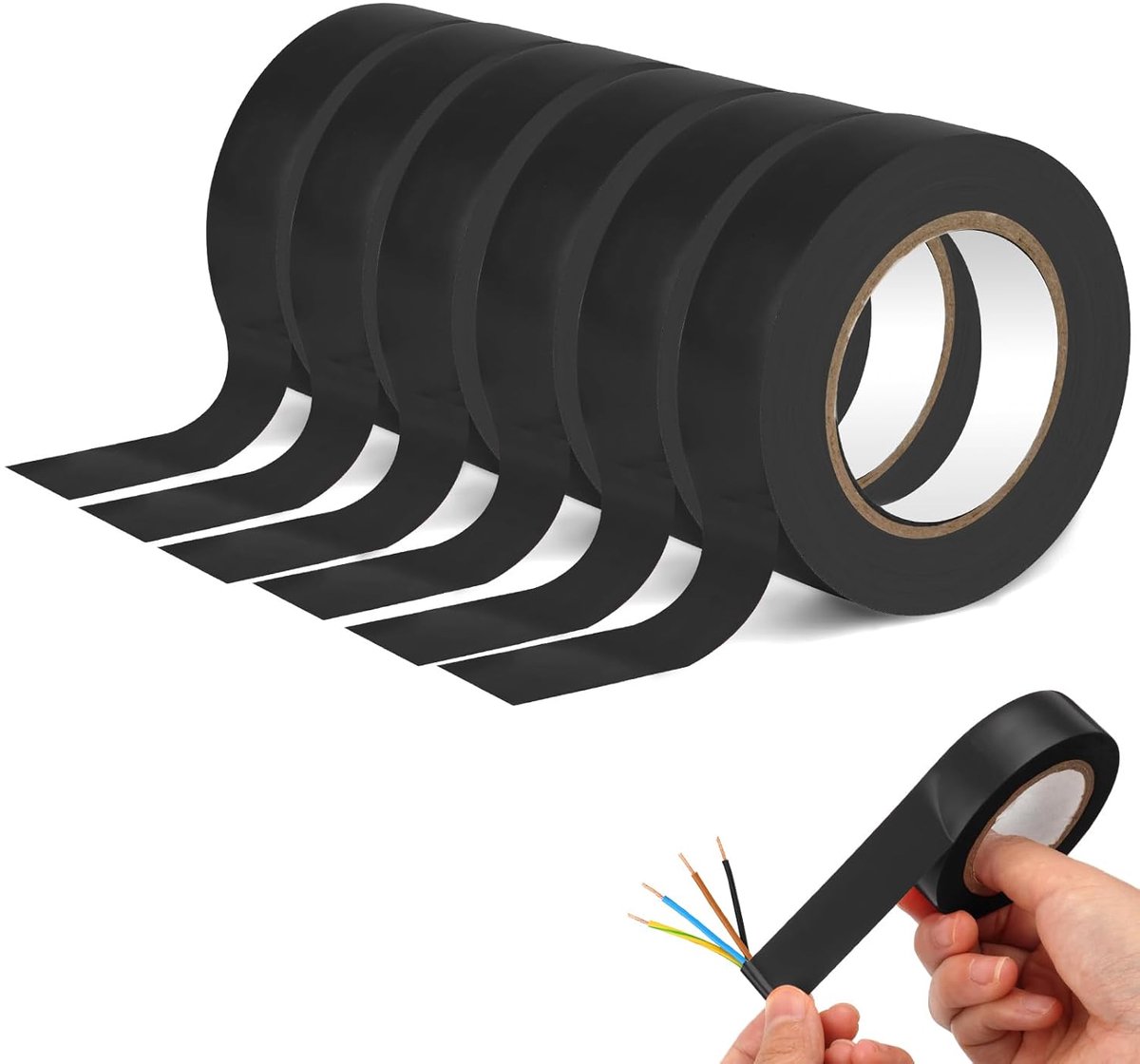 Electrical Tape, 6 Rolls 19mm*20m PVC Insulation Tape, Moisture Waterproof Strong Self-Adhesive Electrical Insulation Tape for Masking Repairing and Protecting Electrical Wires DIY (Black)