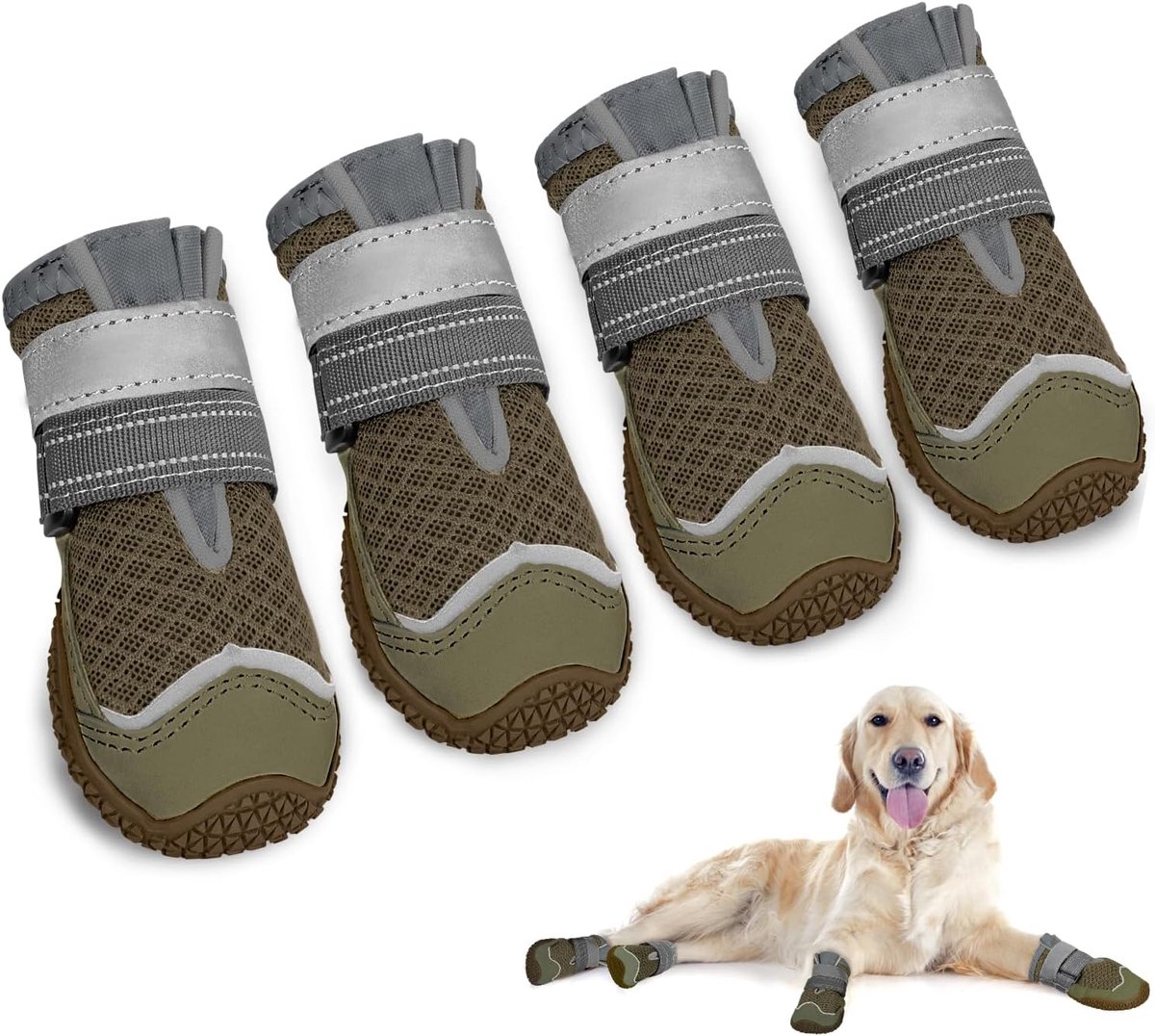 Schoenen, ademende bescherming voor de hondenpoot, dubbel verstelbaar en wasbaar, antislip, hondenschoenen met reflecterende strepen, comfortabele hondenschoenen voor honden