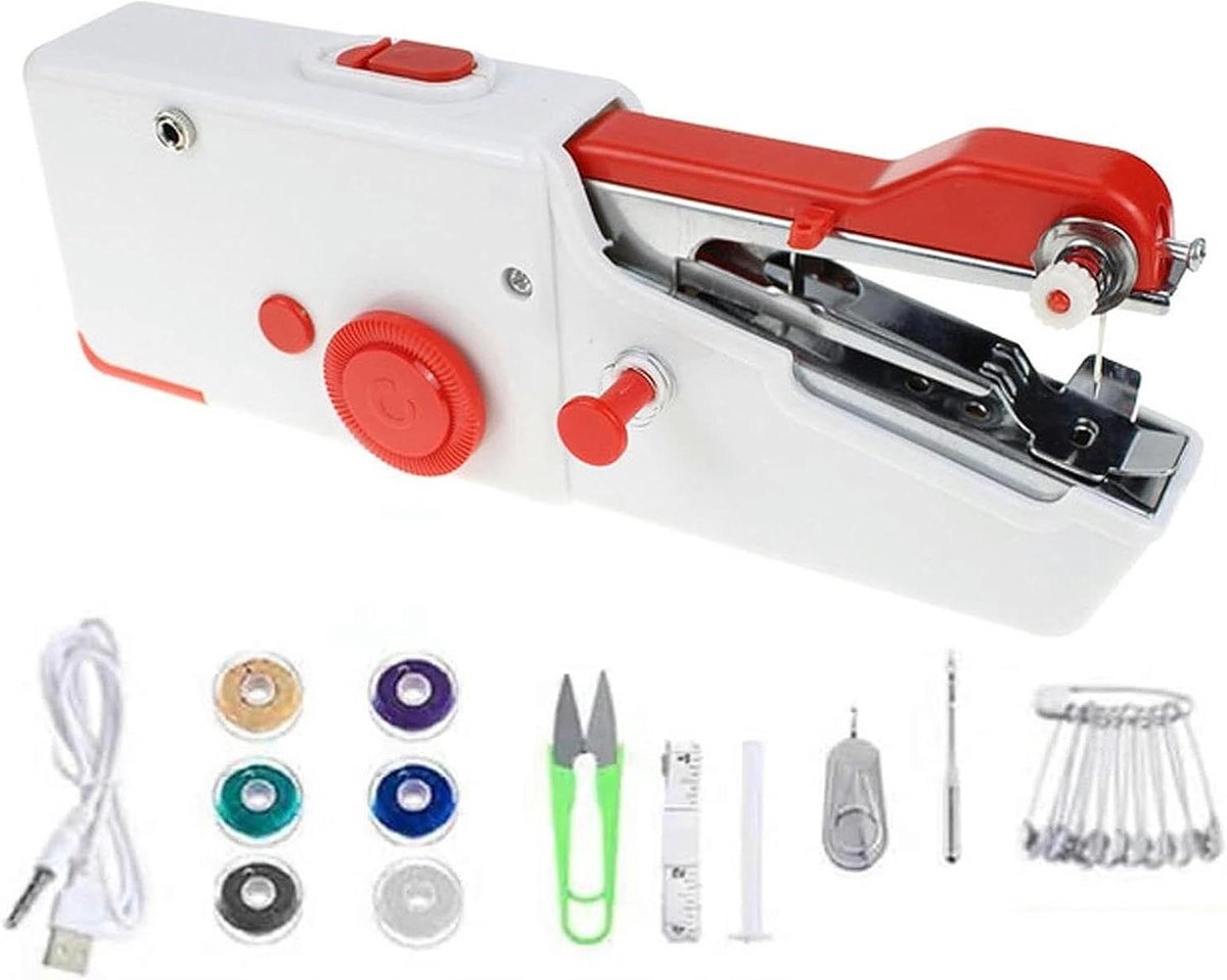 Mini Naaimachine - Handheld Naaimachine - Kleding Repareren - Draadloos Draagbaar - 21 cm - Rood