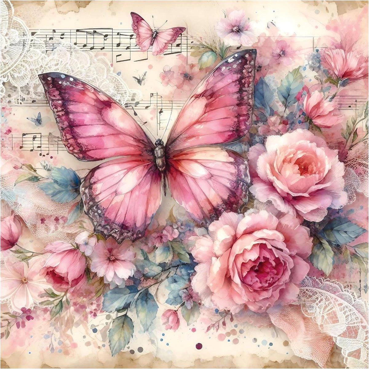 1024 Stukjes Legpuzzle voor Volwassenen - Uitdagende Grote Puzzel - Cadeau voor Puzzelliefhebbers, Roze vlinder & bloemen (61 x 61 cm) | Harde moeilijke uitdagende grote puzzel, cadeau voor volwassen puzzelliefhebbers (61 x 61 cm)