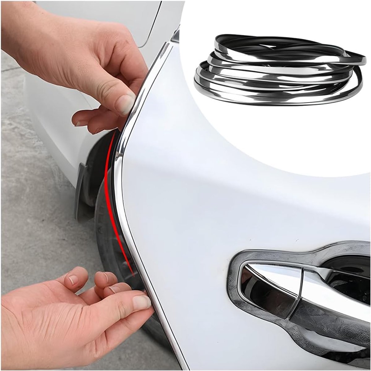Kantenbescherming voor autodeuren, U-vormige deurrandbeschermingsplaten, zelfklevende sierstrip universeel voor autocontourlijst, randbescherming van PVC-beschermdeur (Zilver 10m)