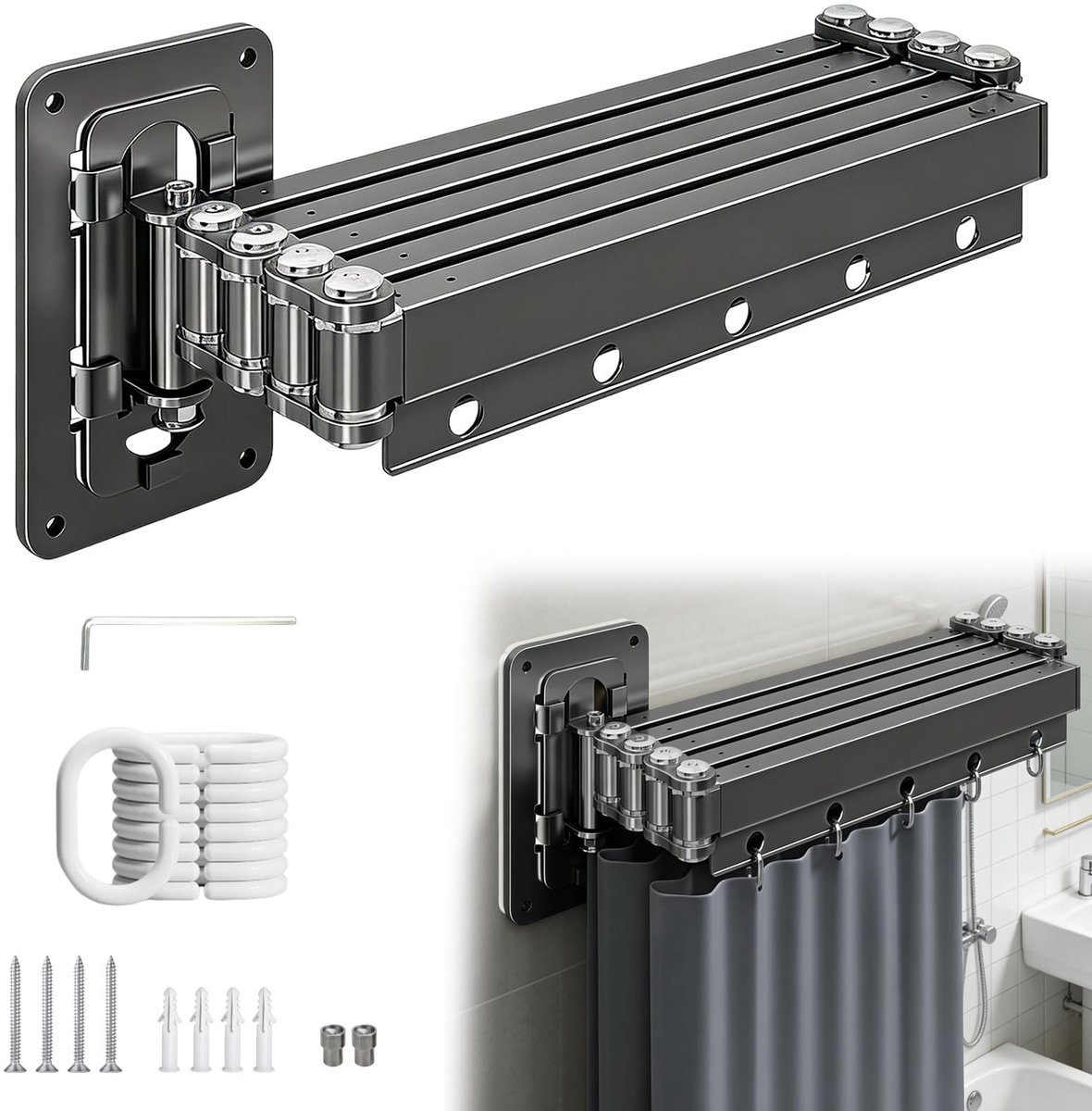 Omgoods - Opvouwbare Douchegordijnstang met Zuignap en Aluminiumlegering